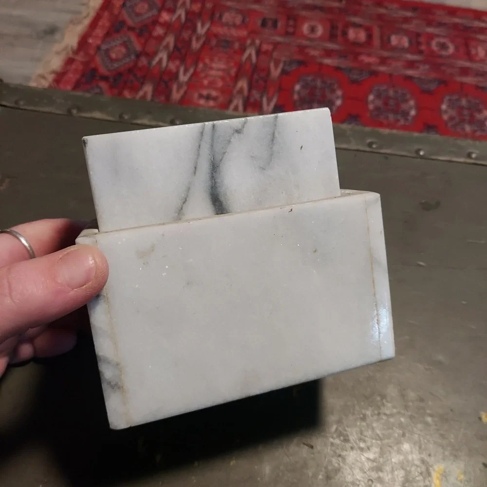 White Marble and Cork Square Coaster Set of 6 with Matching Holder 4 Inch